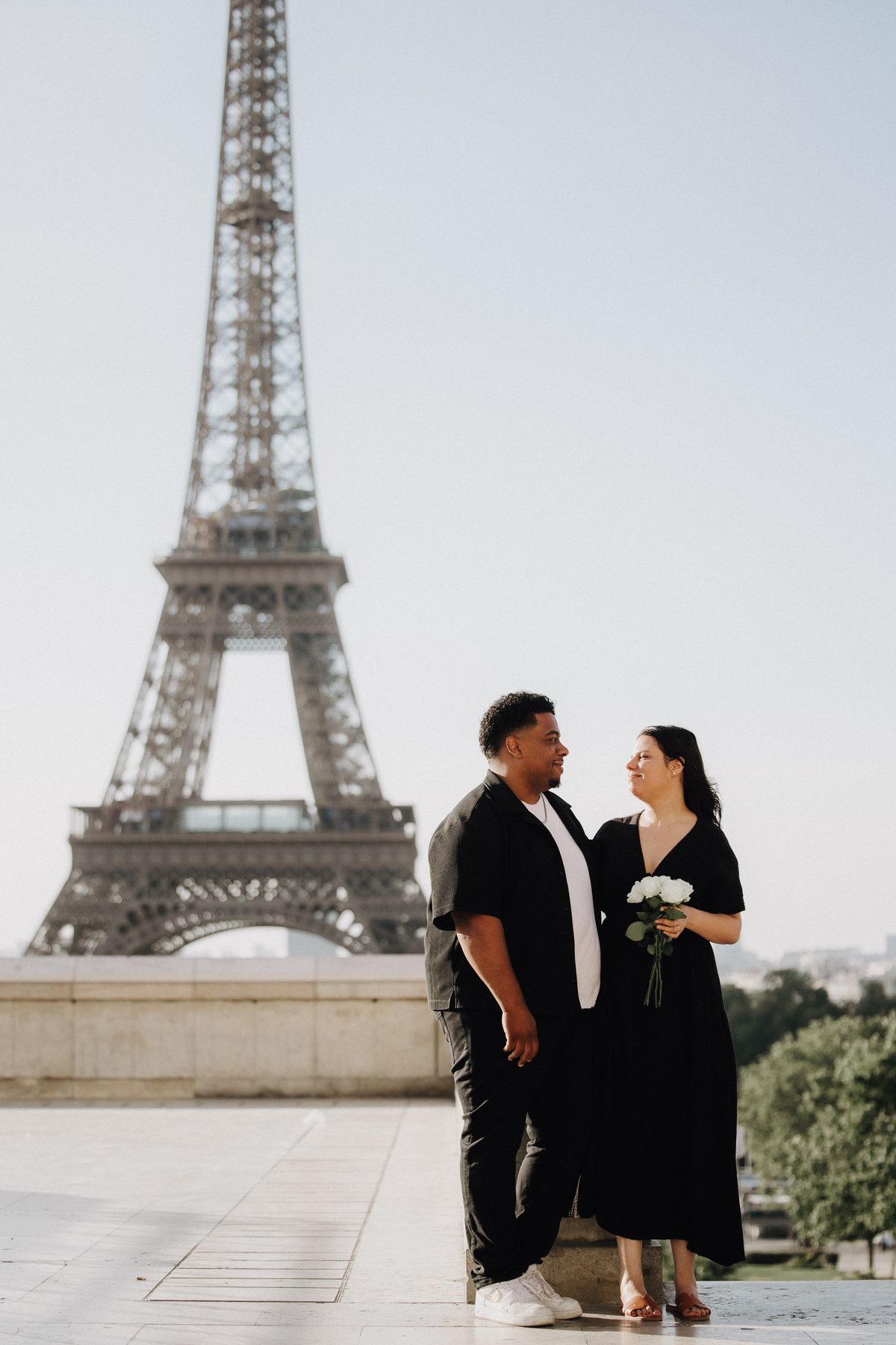 Natural couple portrait during a Paris proposal session