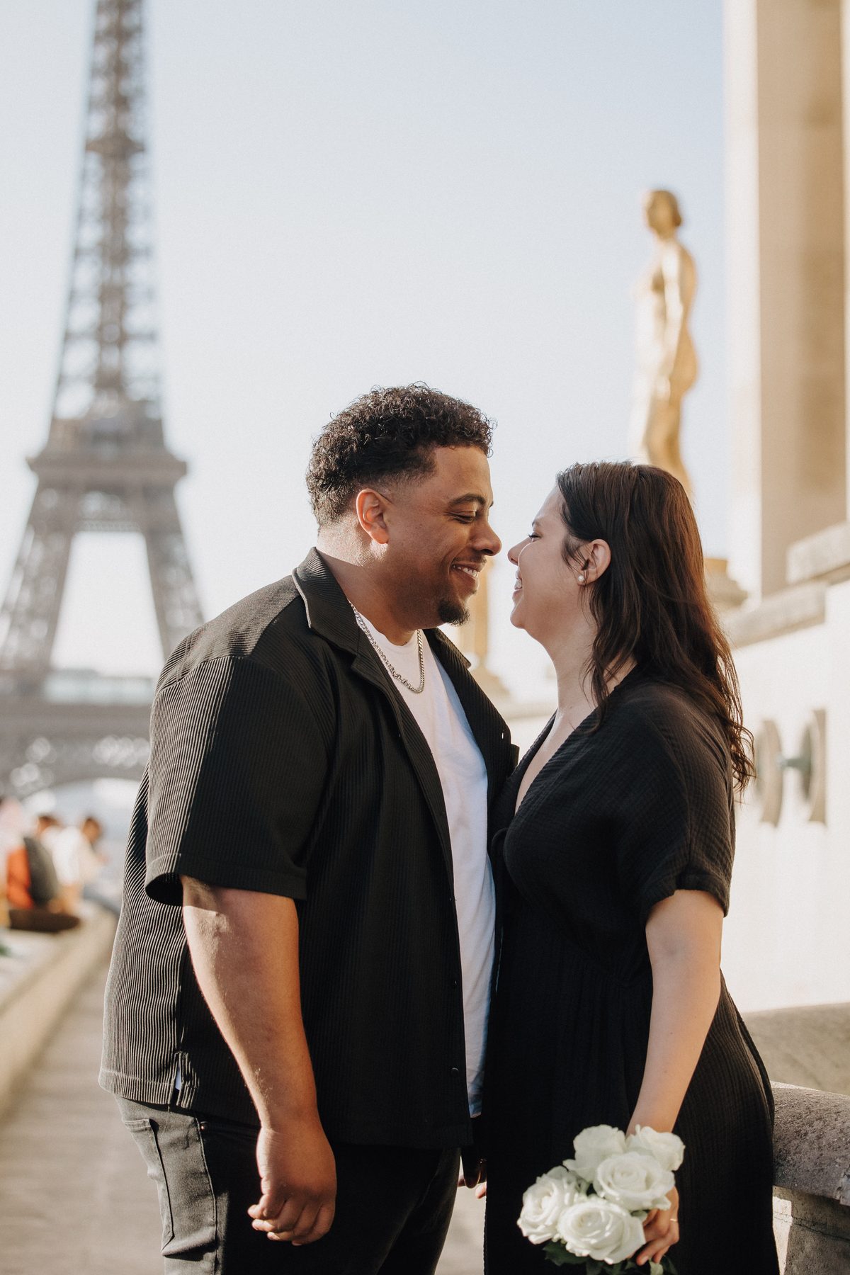 Romantic close couple portrait with Eiffel Tower