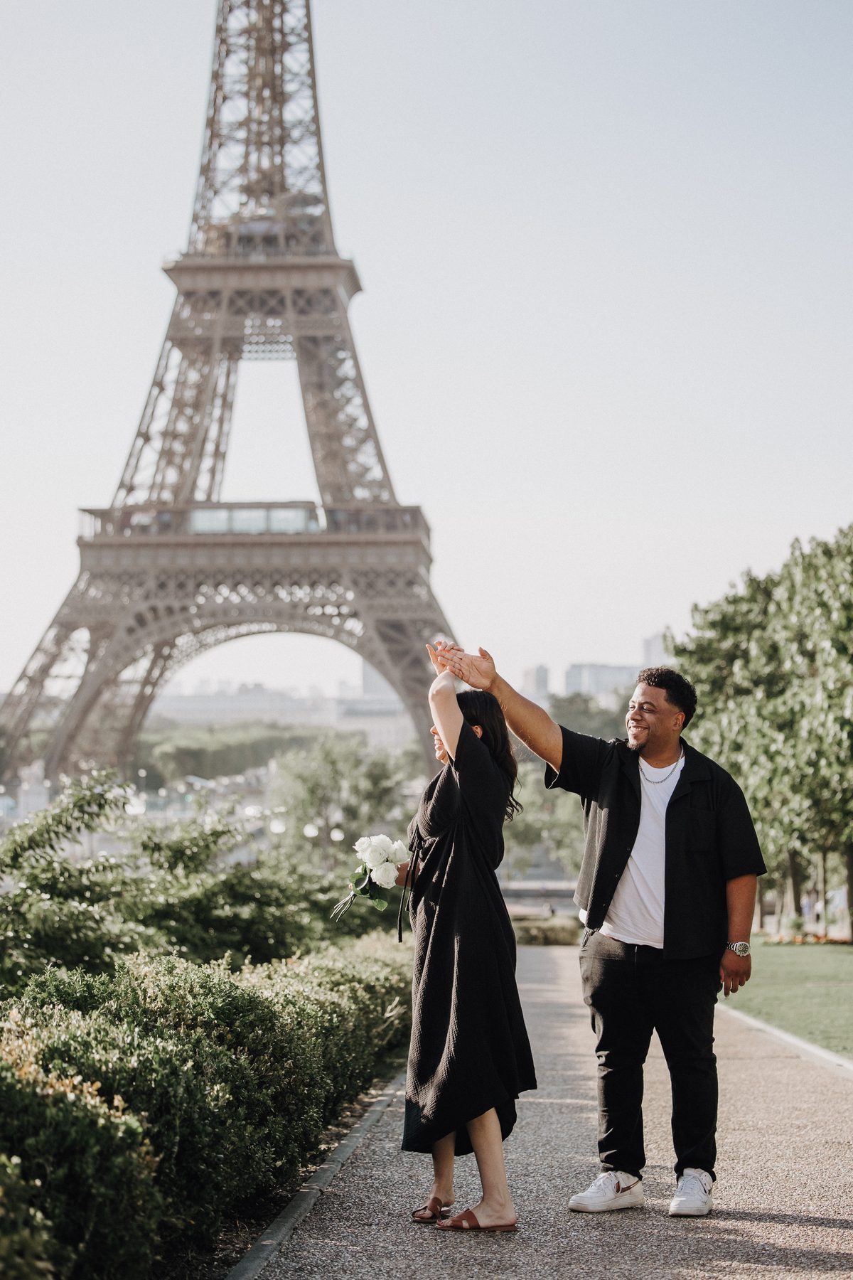 Playful couple session at the Eiffel Tower